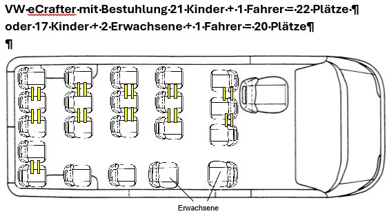 Grundriss VW eCrafter weiss Schulbus mit 21+1 SitzplÃ¤tze