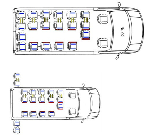 Plan d'aménagement de la Mercedes 519 avec 17/21 places assises